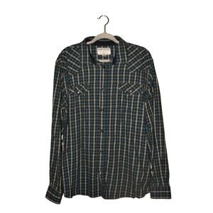 CODY JAMES $50 Brown Teal Plaid Long Sleeve Pearl Snap Flannel Shirt Men's XL